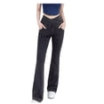 thumbnail image 1 of Besolor Jeans Coupe Bottillon Extensibles à Taille Croisée pour Femme, Gris Foncé, 1 of 3