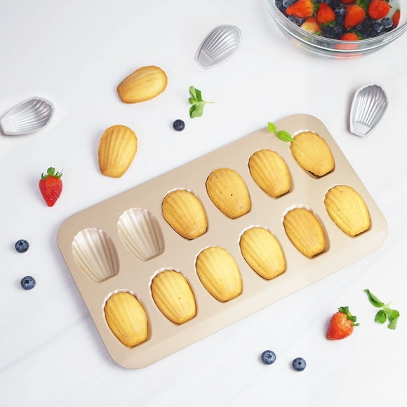 Cagogo under $5 Non-Stick Baking Pan, Non-Stick Madeleine Cake Pan, 12-Cavity Shell Baking Mold, Even Heat Distribution Tray, Professional French Dessert Tool, Durable Kitchen Baking Equipment