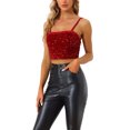 thumbnail image 1 of INSPIRE CHIC Camisole Courte en Velours à Paillettes à Bretelles Spaghetti pour Femme, Boîte de Nuit Fête, Rouge, m, 1 of 5