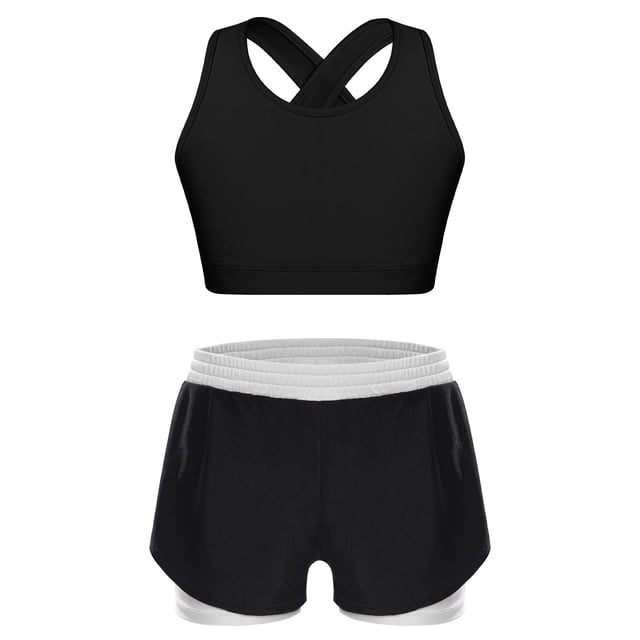 MSemis Kids Girls 2pcs Sports Set Keyhole Cross Back Tank Tops and Shorts Set For Yoga Gymnastics Dance White 10