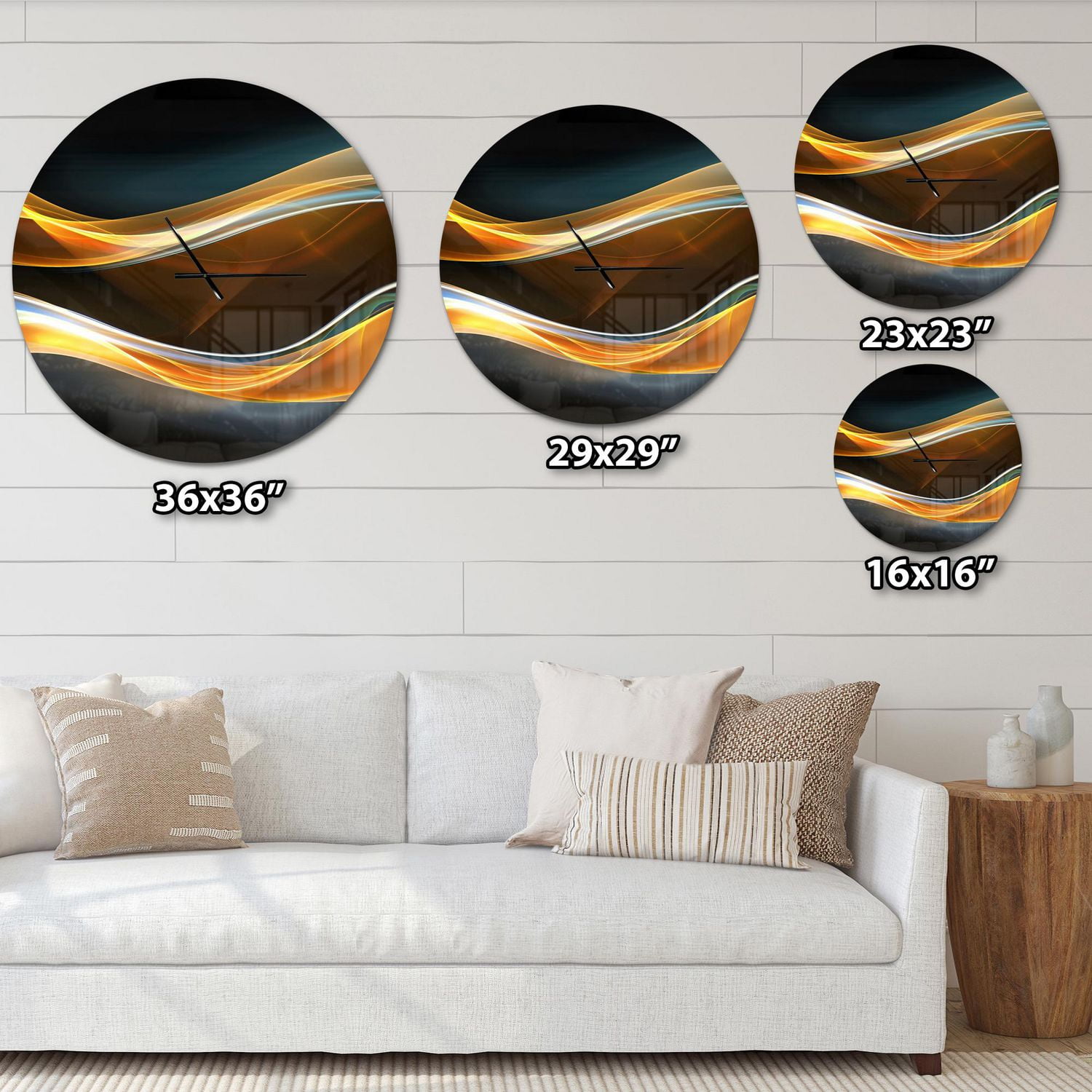Designart Vagues d'or 3D en noir horloge murale