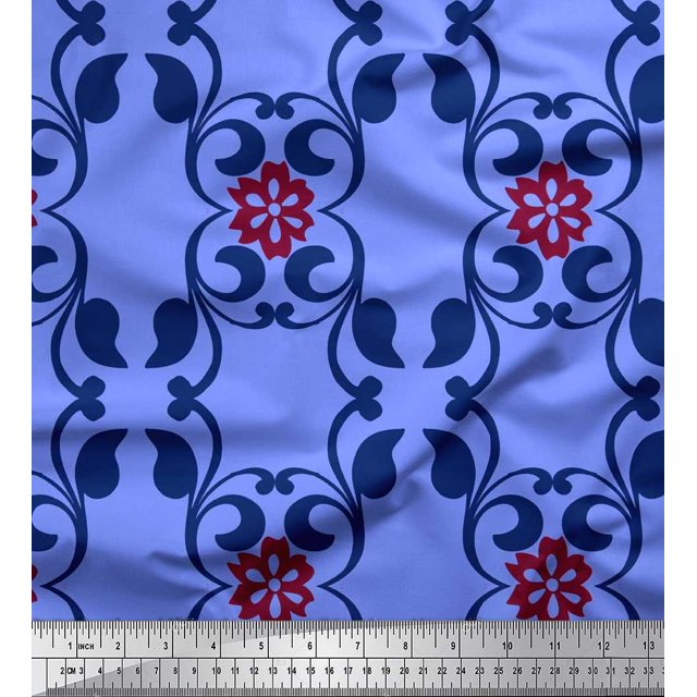 Soimoi Velvet Fabric Floral & Filigree Damask Print Fabric by Yard 58 Inch Wide