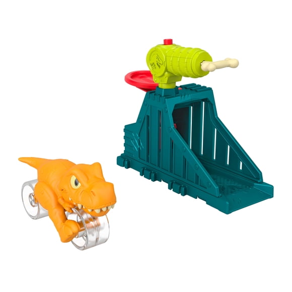 Imaginext Coffret Lanceur Jurassic World dinosaure à mâchoires articulées et 2 accessoires, T.Rex