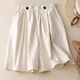 thumbnail image 2 of Timegard Shorts for Women Cotton Linen Elastic Waist Button Wide Leg Ruched Causal Loose Shorts Summer, 2 of 8