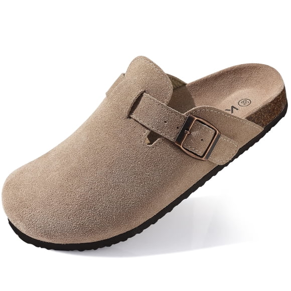 Kidmi Sabots Tendance pour Femmes Pantoufles en Suède Mules Hommes Semelle en Liège Sandales d'Intérieur avec Soutien de Voûte Mode Chaussures en Cuir Potato tzw