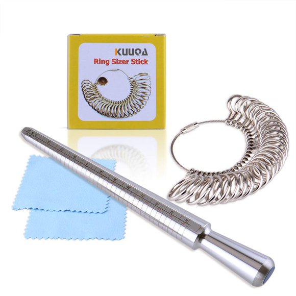 Kuuqa Ensemble de Taille-Anneau en Aluminium et Acier Inoxydable avec 2 Chiffons de Polissage pour Bijoux