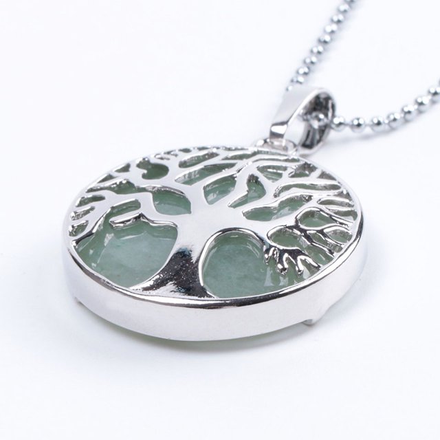 Natural Round Gem Stone Kabbalah Tree of Life Necklaces Pendants