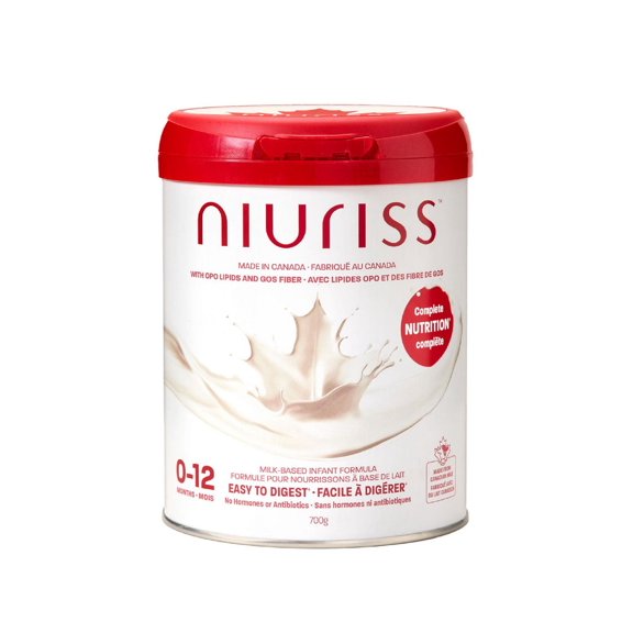 Préparation pour nourrissons Niuriss, de 0 à 12 mois, 700 g, fabriquée au Canada avec du lait canadien (sans hormones ni antibiotiques), nutrition complète avec des lipides OPO et des fibres GOS