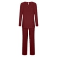 thumbnail image 4 of Timegard Womens Pajamas Sets Comfy Ruched Long Sleeve Round Neck Top and Pants Fall Loose Pjs Outfits, 4 of 6
