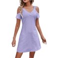 thumbnail image 1 of 2025 Robe Femme Couleur Unie V Robe Femme Col Ajouré Épaules Dénudées Robes Midi pour Femmes Manches Courtes, 1 of 4