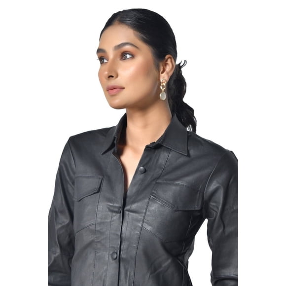 Ladies Black Leather Shirt
