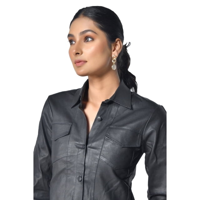 Ladies Black Leather Shirt