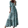 thumbnail image 1 of Robes pour Femmes 2024 Été Surdimensionnée Col en V Imprimé Manches 3/4 Patchwork Décontractée Longue Robe Rabais de 50 % Liquidation!, 1 of 5