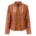 thumbnail image 1 of Veste de Moto en Cuir pour Femmes Col Montant Ajustée avec Fermeture Éclair, 1 of 3