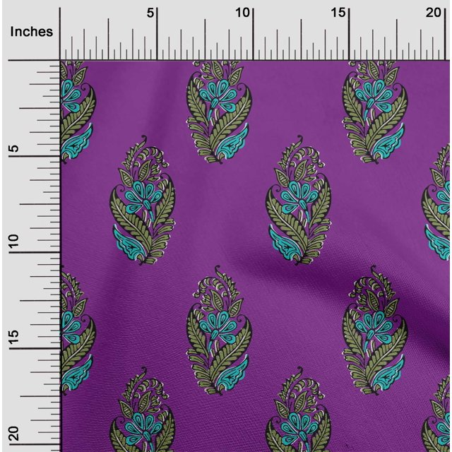 oneOone Viscose Jersey Fabric Leaves & Floral Block Printed Craft Fabric BTY 60 Inch Wide