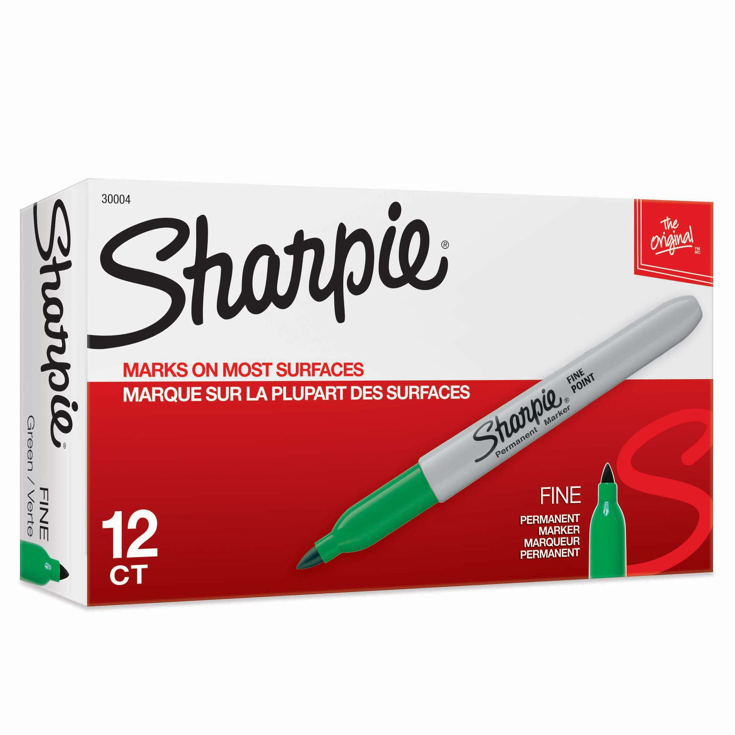 Marqueurs permanents Sharpie, pointe fine, vert, 12 unités