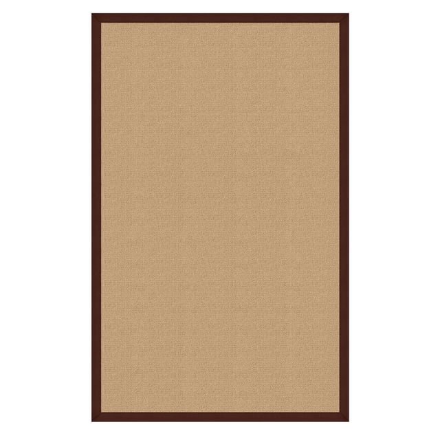 Athena Sisal & Brown 4' x 6' Accent Rug with a natural beige wool surface and dark brown cotton binding, tufted with mitered corners, crafted in the USA, suitable for layering in small spaces such as entryways or bathrooms.