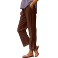 thumbnail image 1 of Yanlir Ladies' High Waist Straight Leg Trousers Solid Color Casual Pants with Button Fly Zipper Pocket Stretch Office Work Long Pants(Red,L), 1 of 4