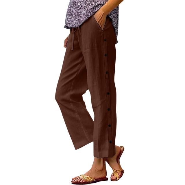 Yanlir Ladies' High Waist Straight Leg Trousers Solid Color Casual Pants with Button Fly Zipper Pocket Stretch Office Work Long Pants(Red,L)