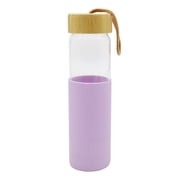 Mainstays Lilac Silicone Sleeve Glass Water Bottle with Bamboo Lid, Leakproof Seal, 1 Piece