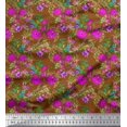 thumbnail image 1 of Soimoi Tissu en Poly Georgette Imprimé Floral Feuilles & Azalée au Mètre 52 Pouces de Large, 1 of 3