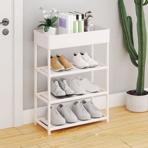 Meitianfacai Armoire de rangement de rack de chaussures avec 4 Planchers métalliques Haut Organisateur de rangement pour les produits quotidiens Chambre Close Entrée Space Organisateur d'économies de meubles (Blanc)