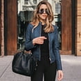 thumbnail image 1 of drppepioner Femmes Dames Veste Motard à Revers Fermeture à Glissière Motard Court Punk Court Hauts Grande Taille Liquidation, 1 of 6