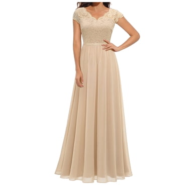 Meichang Robes pour Mère de la Mariée pour Mariage Col en V Sans Manches Dentelle Mousseline Robes Formelles Couleur Unie Élégantes Robes Maxi de Soirée Robes de Bal Robes d'Invitée de Mariage pour Femmes