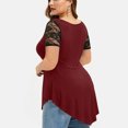 thumbnail image 3 of Leutsin Plus Size Women Solid Floral Lace O-Neck Asymmetric Three Quarter Plus Size Plus Size Tops Blouse, 3 of 6