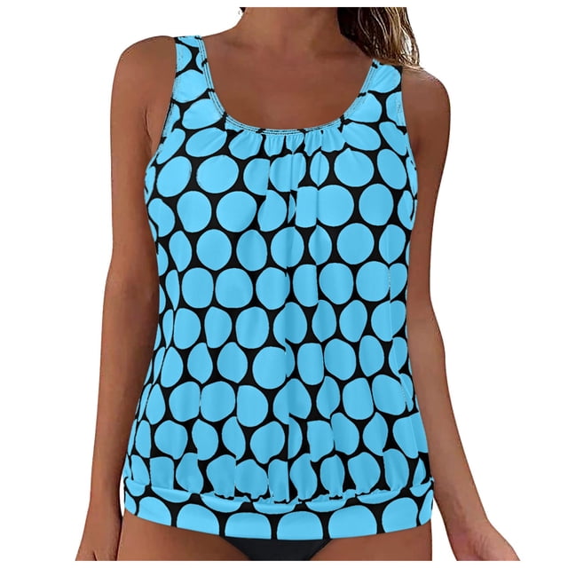 Gibobby Two Piece Tankini Bathing Suits for Women One Shoulder Swim Top with Bottom Swimsuits(Light Blue,L)