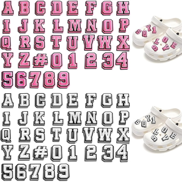 74PCs Number Letter Shoe Charms for Crocs A-Z Letters & 0-9 Numbers Cute DIY Clog Charms Highly Resistant to Falling Off - Perfect for Pink Charm Letter and Crocs Jibbitz Letters