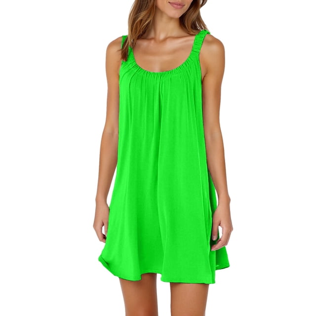 Robe Courte d'Été pour Femme de Plage - par-Dessus de Bikini, Sans Manches Évasée, Robe T-Shirt Décontractée Mini, Polyester, Tailles P - TTG