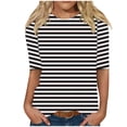 thumbnail image 1 of Enjoytime Blouses Grande Taille pour Femmes à Rayures Col Ras du Cou Manches Mi-Longues Chemises Décontractées Hauts de Travail de Bureau, 1 of 5