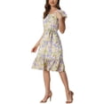 thumbnail image 4 of INSPIRE CHIC Robe pour Femme Florale à Encolure Carrée, Manches Volantées Style Cap, Midi à Volants, Robe d'Invitée de Mariage TG Violet Pâle, 4 of 6
