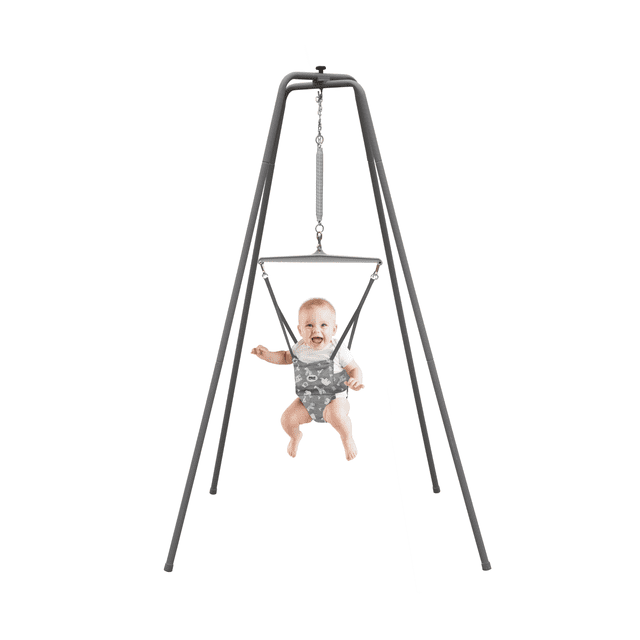 Jolly Jumper Élite – Exerciseur pour bébé original avec super support, selle Safari grise | Utilisation intérieure et extérieure | Cadre extra haut et action à ressort de qualité supérieure