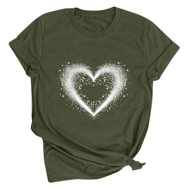 Meichang Chandails de la Saint-Valentin pour Femmes, T-Shirts Graphiques Mignons avec Cœur d'Amour, T-Shirts Décontractés à Manches Courtes, Hauts Tee à Col Rond, Coupe Ample, Chemisiers de la Saint-Valentin