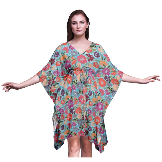 Bimba Kaftan Artistique de Plage, Paréo de Bikini, Robe Midi pour Femmes, Caftan Court - TG-3X