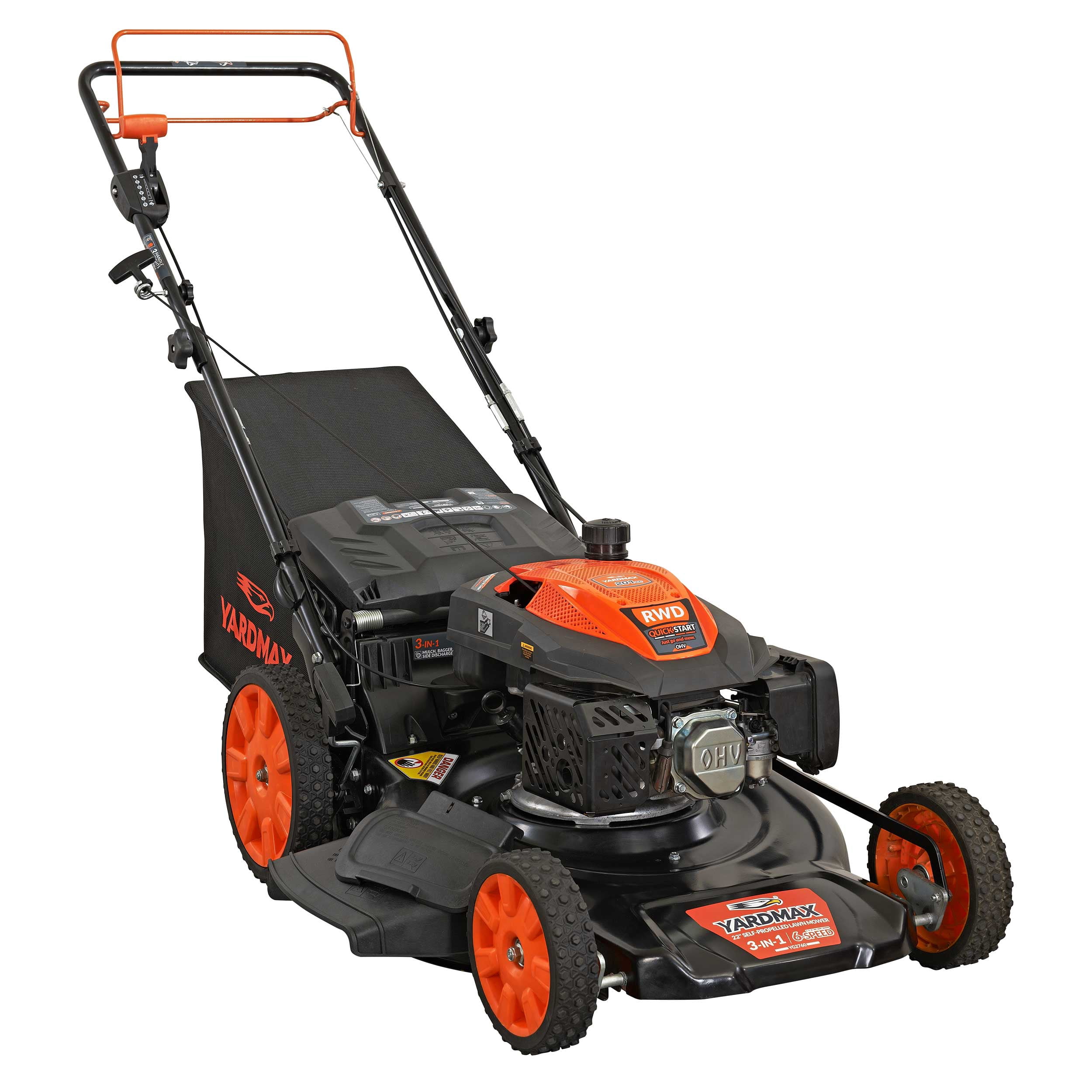 Yardmax YG2760 22" 201cc Gas Powered Self-Propelled Walk-Behind Lawn Mower, 3-in-1, 6-Speed CVT, RWD