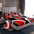 thumbnail image 1 of Erosebridal Ensemble de Draps Rouge Gris Noir Blanc Grand Lit, Ensembles de Literie à Rayures Géométriques Format Grand Lit, Déco de Chambre Moderne 4 Pcs, 1 of 7