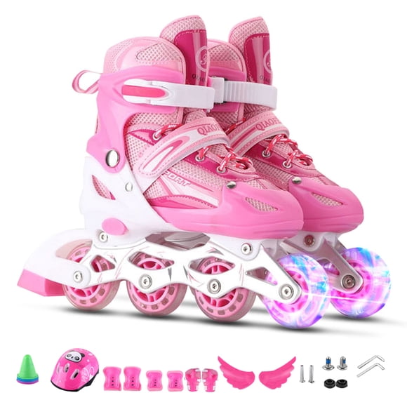 Adjustable Inline Skates for Kids Illuminating Roller Skates Set with Helmet Protective Gear Barricade Wrench for Boys Girls Beginners Outdoor & Indoor