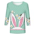 thumbnail image 4 of CEHVOM T-shirt Imprimé Pâques Mode Femmes Manches 3/4 Chemisier Col Rond Casual Tops Dégagement, 4 of 4