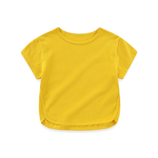 Cethrio T-Shirts à Manches Courtes pour Filles, Col Rond en Coton, Jaune, Taille 2-3