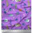 thumbnail image 1 of Soimoi Tissu Poly Georgette Poisson, Corail & Étoile de Mer Imprimé Océan 1 Yard 52 Pouces de Large, 1 of 3