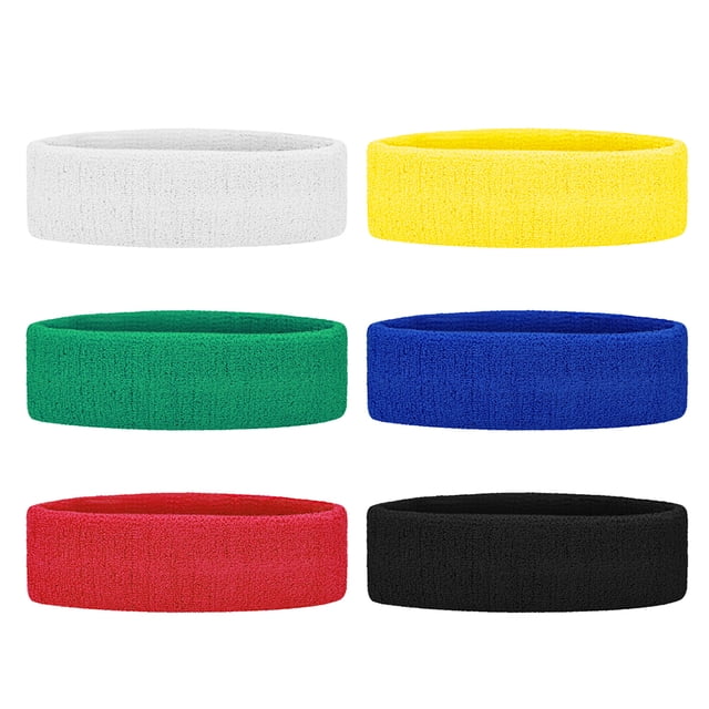 GOGO 6 Pieces Sports Headbands Terry Cloth Sweat Absorbing Head Band Assorted