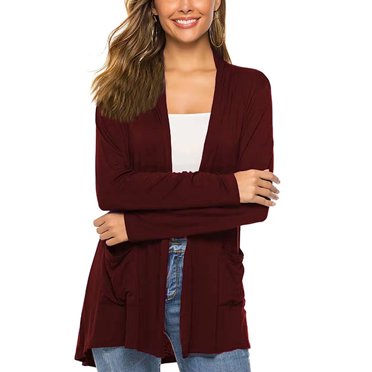 Faithtur Women Simple Style Cardigan, Solid Color Long Sleeve Knitwear