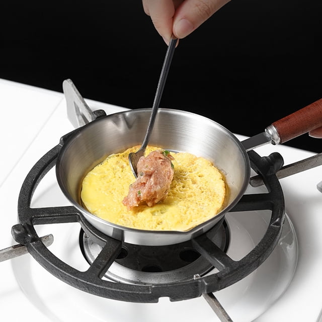 Mini Poêle à Frire en Acier Inoxydable pour Induction avec Poignée en Bois pour Cuisson Antiadhésive