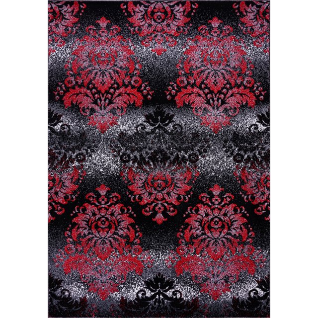 Milan Red Black Damask Area Rug 7'10" x 10'5"