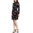 thumbnail image 4 of INSPIRE CHIC Robe Fleurie pour Femme Col Montant Manches Longues Taille à Nouer Longueur Genou Robe Bohème L Noir, 4 of 7