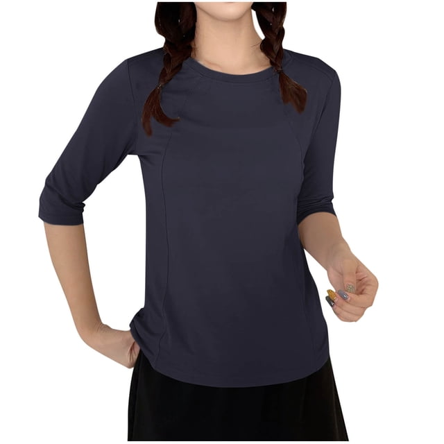 fatyb Chandails de Détente à Manches 3/4 pour Femmes Col Ras du Cou Amples et Confortables Blouses Chandail Décontracté de Tous les Jours T-Shirt de Pyjama