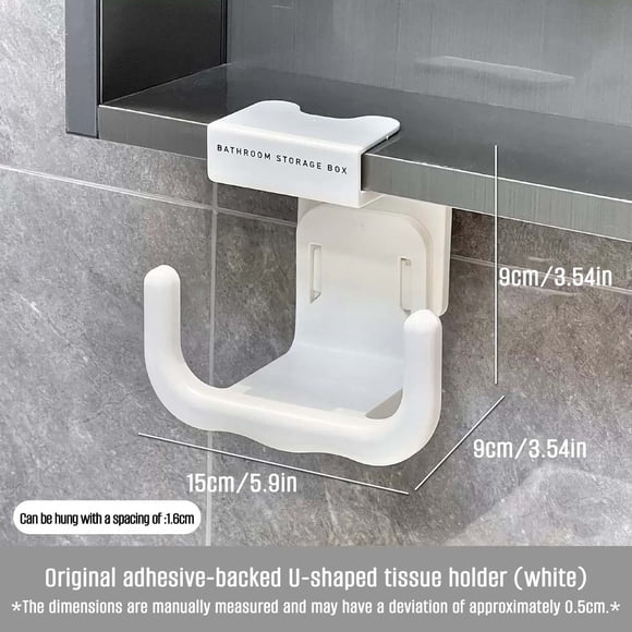 Porte-essuie-tout Sans Perçage sous Tablette, Distributeur de Papier Hygiénique Adhésif en Forme de U, Boîte de Rangement Suspendue Inversée pour Débarbouillettes avec Crochets Latéraux, Convient aux Tablettes jusqu'à 0,63 Pouces, 1 Paquet
